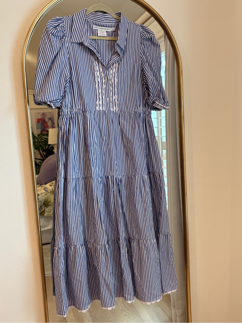 Gretchen Scott Designs Blue and White Striped Midi Dress